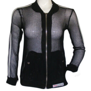 LOVE OVER H8 Jacket, S, Fishnet/Mesh, Zipper front, Pockets, Striped Long sleeve